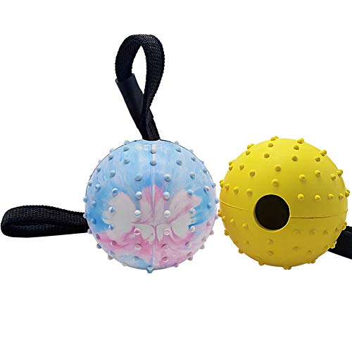 Vivifying Hundeball am Seil, 2 Stück, Naturkautschukball zum Apportieren, Fangen, Werfen und Tauziehen (bunt + gelb) von Vivifying