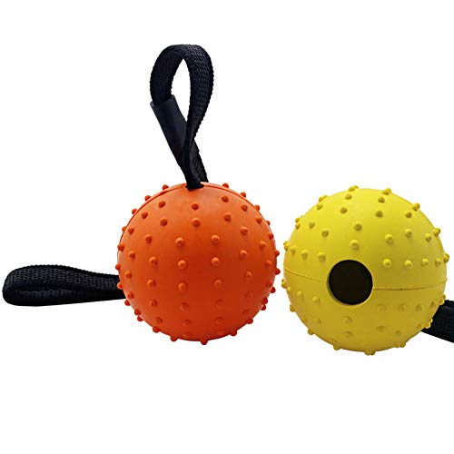 Vivifying Hundeball auf einem Seil, 2 Stück Interaktiver Naturkautschuk Ball Hund zum Apportieren, Fangen, Werfen und Ziehen des Krieges(Orange + Gelb) von Vivifying