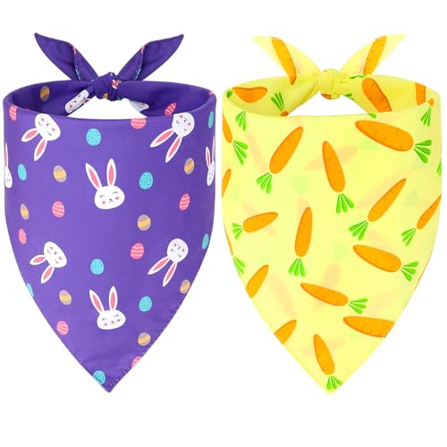 Vivifying Hundehalstücher für Ostern, 2 Stück, festliches Haustierzubehör mit niedlichen Hasen- und Karottenmustern, perfekt für Osterfeiern (Größe XL, Violett und Gelb) von Vivifying