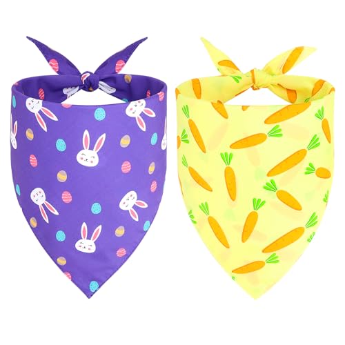 Vivifying Hundehalstücher für Ostern, 2 Stück, festliches Haustierzubehör mit niedlichen Hasen- und Karottenmustern, perfekt für Osterfeiern (groß, lila und gelb) von Vivifying