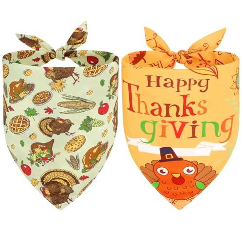 Vivifying Hundehalstücher für Thanksgiving, 2 Stück, Truthahn und Pizza, lustiges Urlaubszubehör für Thanksgiving-Abendessen, Foto-Requisite und Party-Dekoration (XL, Orange und Braun) von Vivifying