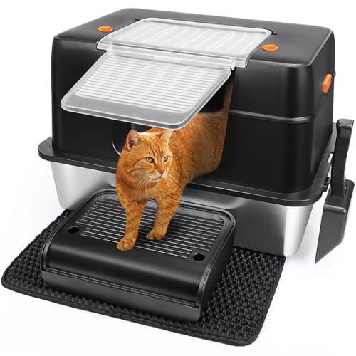 Vivifying Katzentoilette aus Edelstahl, XL Seiteneingang, extra große Katzentoilette mit Deckel für große Katzen und Kätzchen, abnehmbare geschlossene Metall-Katzentoilette mit hohem Seitengehäuse, Vivifying Katzentoilette aus Edelstahl, XL Seiteneingang, extra große Katzentoilette mit Deckel für große Katzen und Kätzchen, abnehmbare geschlossene Metall-Katzentoilette mit hohem Seitengehäuse, von Vivifying