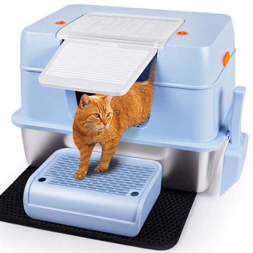 Vivifying Katzentoilette aus Edelstahl mit Deckel, XL-Seiteneingang, extra große Katzentoilette für große Katzen und Kätzchen, abnehmbare geschlossene Metall-Katzenpfanne mit hohem Seitengehäuse, Vivifying Katzentoilette aus Edelstahl mit Deckel, XL-Seiteneingang, extra große Katzentoilette für große Katzen und Kätzchen, abnehmbare geschlossene Metall-Katzenpfanne mit hohem Seitengehäuse, von Vivifying