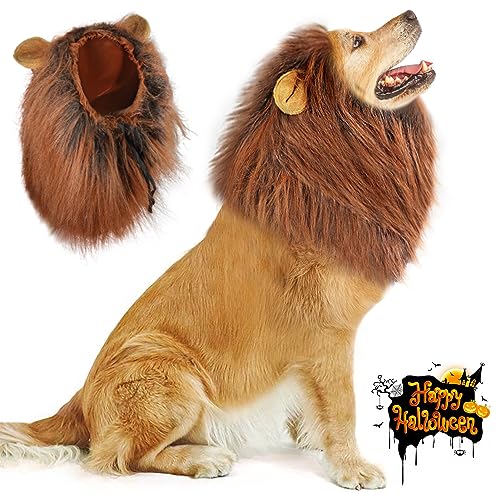 Vivifying Löwenmähne Hund, verstellbares Haustierkostüm mit Ohren, Hund Löwenmähne Kostüm für Hund (Dunkelbraun) von Vivifying