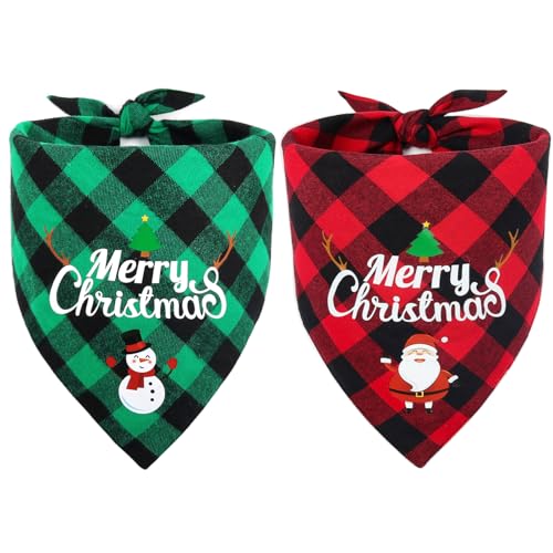 Vivifying Weihnachts-Hundehalstücher, klassisch, kariert, dreieckig, mit Weihnachtsmann und Schneemann-Druck, Urlaubs-Hunde-Weihnachtskostüm für kleine, mittelgroße und große Hunde (grün und rot) von Vivifying