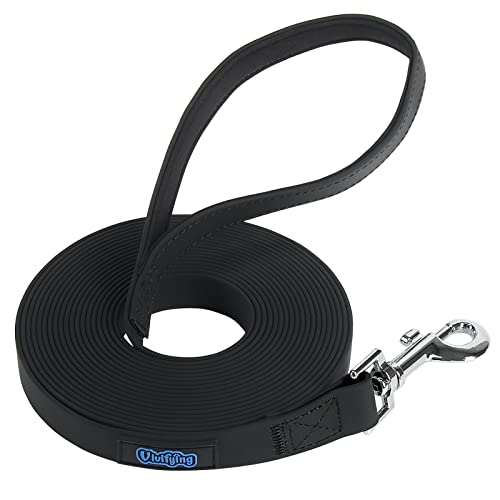 Vivifying wasserdichte Hundeleine, 6,8 m Lange Trainingsleine, strapazierfähiges PVC-beschichtetes Gurtband, Lange Leine mit weichem Griff, für Camping, Spielen im Hinterhof, Strand und See (schwarz) von Vivifying