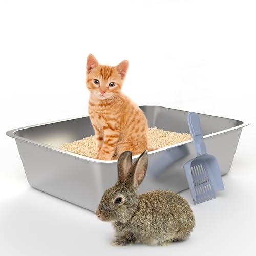 Katzentoilette aus Edelstahl, große hochseitige Katzentoilette für alle Katzen, Kaninchen, nimmt nie Gerüche auf, antihaftbeschichtete Oberfläche, rutschfeste Gummiunterseite, leicht zu reinigen, 50 Katzentoilette aus Edelstahl, große hochseitige Katzentoilette für alle Katzen, Kaninchen, nimmt nie Gerüche auf, antihaftbeschichtete Oberfläche, rutschfeste Gummiunterseite, leicht zu reinigen, 50 von Vivo Technologies