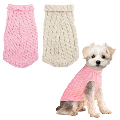 2 Stück Hundepullover für mittelgroße Hunde, Chihuahua-Kleidung, Frühling, Winter, niedlicher Strickwaren, Rollkragen, dicke warme Kleidung für Yorkie, Katze, Größe XS (Medium) von Vixpyzz