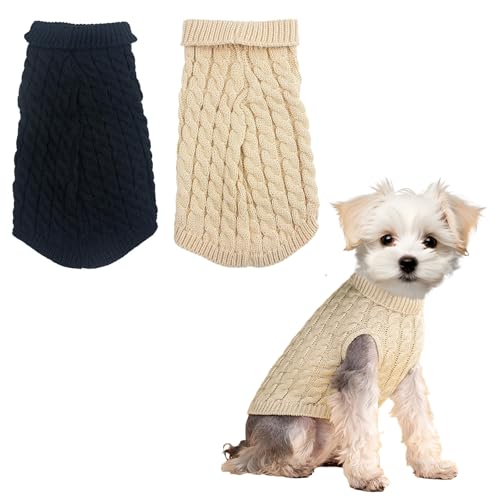 2 Stück Hundepullover für mittelgroße Hunde, Chihuahua-Kleidung, Frühling, Winter, niedlicher Strickwaren, Rollkragen, dicke warme Kleidung für Yorkie, Katze, Größe XS (Medium) von Vixpyzz