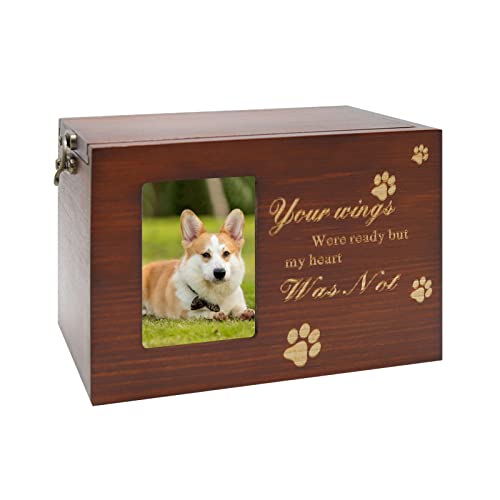 Vkinman Haustier-Eschenholz-Box mit Fotorahmen, Holz-Gedenk-Urnen für Hunde und Katzen, Andenken von Vkinman