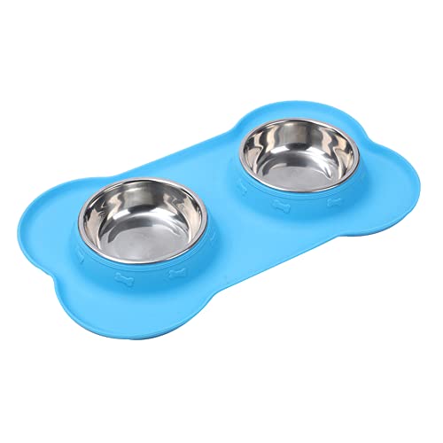 Vklopdsh Nicht- Doppel Hund Schüssel mit Silikon Pad Durable Edelstahl Wasser Haustier Fütterung Hund Tränke Schüssel Blau von Vklopdsh