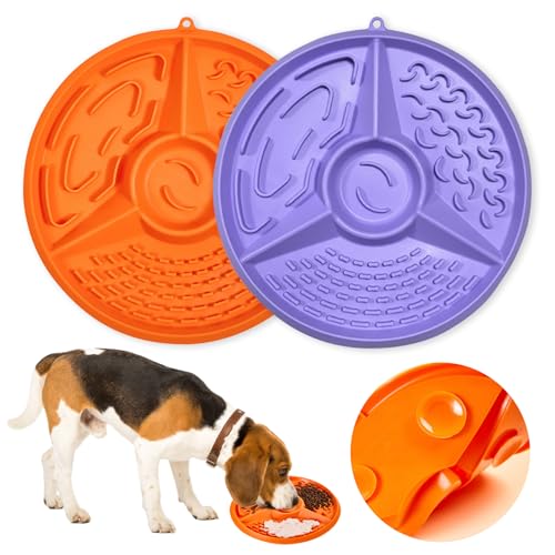 Vlecexs 2 Stück Schleckmatte Haustier, Leckmatte für Hunde, Futtermatte mit Saugnapf, Silikon Leckmatte mit Noppen für Katzen Welpen Haustier Angst Relief und Langsam Füttern von Vlecexs