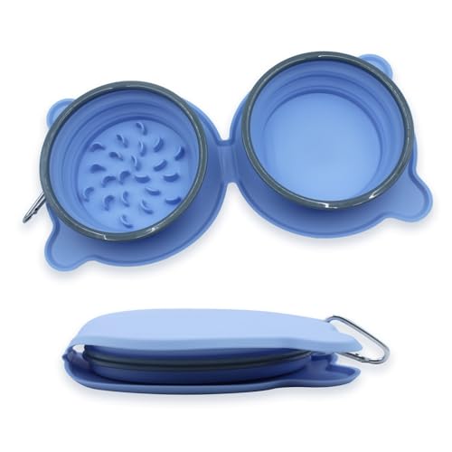 Vlecexs Anti-Schlingnapf Doppel-Schüssel Faltbarer Silikon Futternapf Hundenapf Katzenschüssel Outdoor Reise Camping Wandern Slow Feeder Rutschfestem Ultrakompakt Faltbar Als Reise Napf Himmelblau von Vlecexs