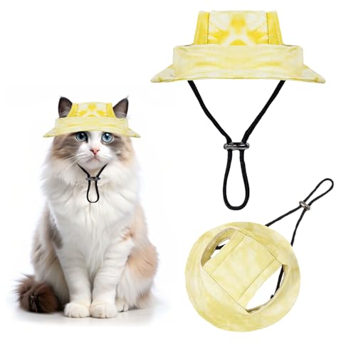 Vlecexs Haustier Fischerhut Sonnenschutz Katzen Kleine Sonnenhaube Sonnenhut Hundehut Baseballmütze Verstellbar Sommer Hundemütze Ohrlöchern Outdoor Aktivitäten Strand S 27cm Gelb von Vlecexs
