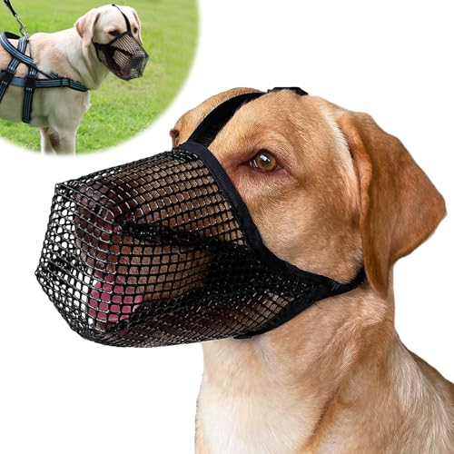 Vlecexs Maulkorb für Große Hunde, Maulkorbe Mittlere Hunde, Verstellbare Maulkorb mit Klettverschluss, Weiches Netz Atmungsaktive Haustier Maske Hundetraining für Kleine Mittelgroße Große Hund, L von Vlecexs