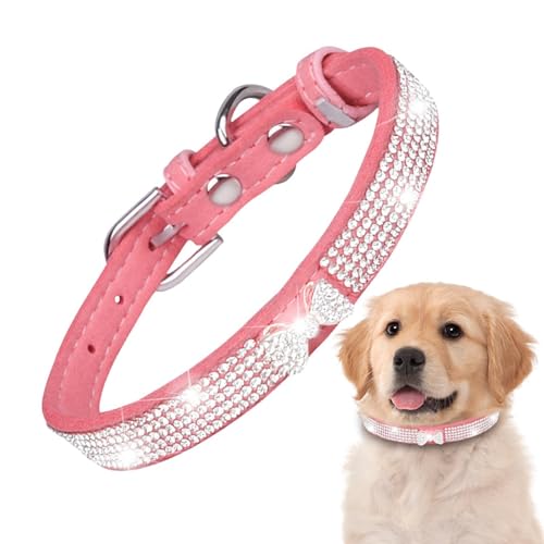 Vllold Hundehalsband, Mikrofaser Haustier Halsband mit Strass für Mädchen Hunde und Katzen, Verstellbares Katzenhalsband, Weich Reißfest Katzenhalsbänder, Atmungsaktives Strass von Vllold