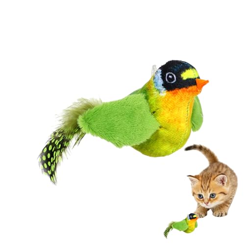 Vllold Interaktives Vogel-Katzenspielzeug | Plüschfederspielzeug für Hauskatzen | Elektronischer zwitschernder Vogel, flatterndes, quietschendes Katzenspielzeug gegen Langeweile, Bewegung, Katzen von Vllold