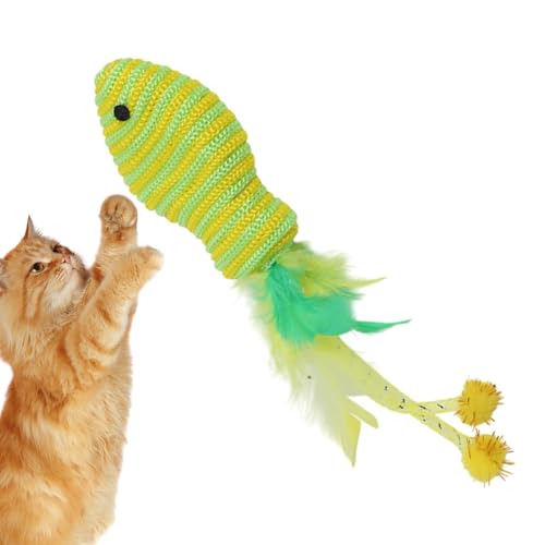 Vmiorzq Katzenfederspielzeug, Fischform, interaktives Seilspielzeug, tragbares Katzenzubehör, lustiges Kätzchenzubehör für Unterhaltung, Spielen, Trainieren von Vmiorzq