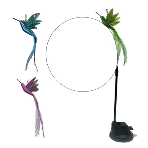 Vmiorzq Katzenfederstab, Katzenfederspielzeug,Federstab-Katzenspielzeug mit 3 Vögeln, Glöckchen, Saugnapf | Interaktiver Teaser-Stick zur Selbstunterhaltung, Katzenstab-Spielzeugset für Hauskatzen und von Vmiorzq