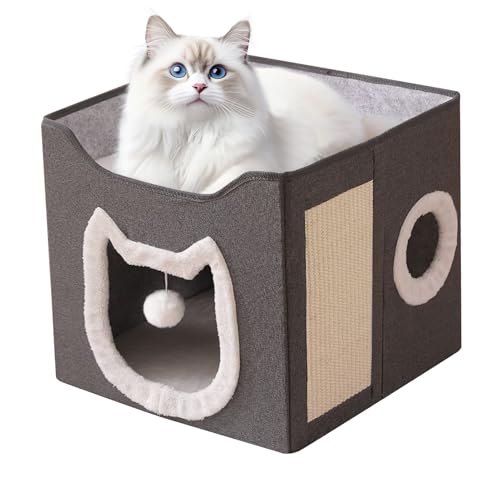 Vmiorzq Katzenversteck | Klappbares Haustierhaus Hundezwinger Wohnung | 2-stöckiges Großes Winterhaus Warme Schlafstätte Versteck | Mit Kratzbrett Für Katzen Hunde Haustiere Indoor Outdoor von Vmiorzq