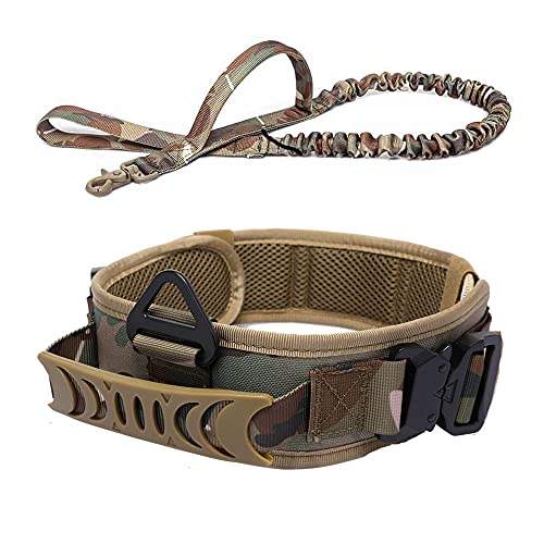 Vmokki Gepolstertes Hundehalsband & Hundeleine Taktisch Verstellbar Breit Hunde Halsband mit Kontrollgriff, Metallschnalle für Große Hunde Training Outdoor (Tarnfarbe) von Vmokki