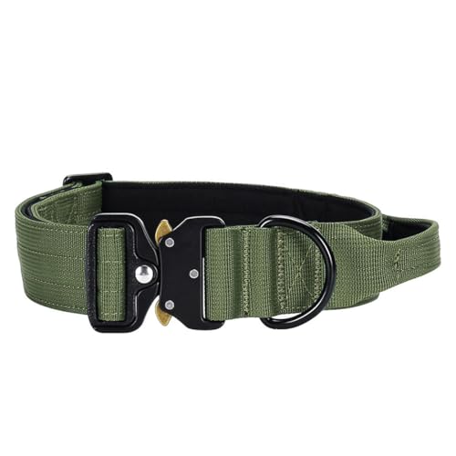 Vmokki Hundehalsband mit Metallschnalle Griff Verstellbar Weich Gepolstert Nylon für Welpen Mittlere Große Hunde (Armee-Grün, L) von Vmokki