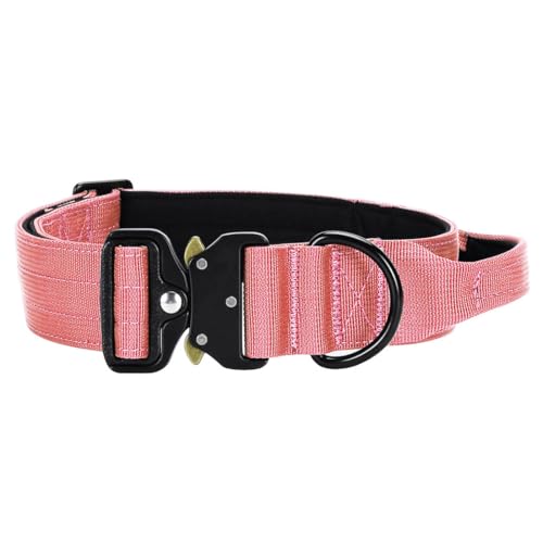 Vmokki Hundehalsband mit Metallschnalle Griff Verstellbar Weich Gepolstert Nylon für Welpen Mittlere Große Hunde (Pink, L) von Vmokki