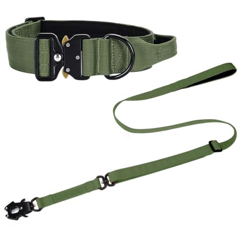 Vmokki Hundehalsband und Hundeleine Set mit Metallschnalle Griff Verstellbar Weich Gepolstert Nylon für Welpen Mittlere Große Hunde (Armee-Grün, M) von Vmokki