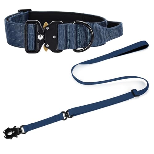 Vmokki Hundehalsband und Hundeleine Set mit Metallschnalle Griff Verstellbar Weich Gepolstert Nylon für Welpen Mittlere Große Hunde (Blau, L) von Vmokki