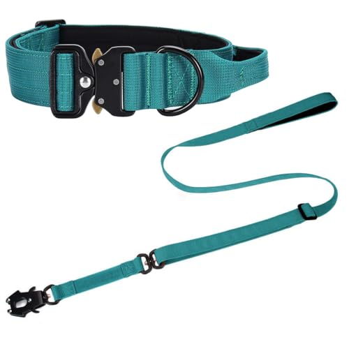Vmokki Hundehalsband und Hundeleine Set mit Metallschnalle Griff Verstellbar Weich Gepolstert Nylon für Welpen Mittlere Große Hunde (Grün, L) von Vmokki