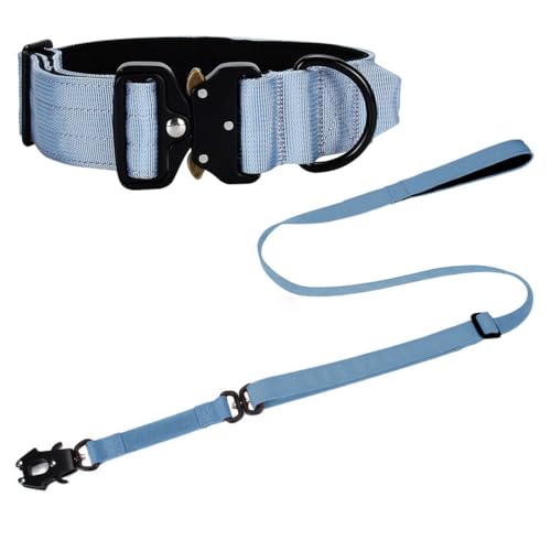 Vmokki Hundehalsband und Hundeleine Set mit Metallschnalle Griff Verstellbar Weich Gepolstert Nylon für Welpen Mittlere Große Hunde (Hellblau, M) von Vmokki