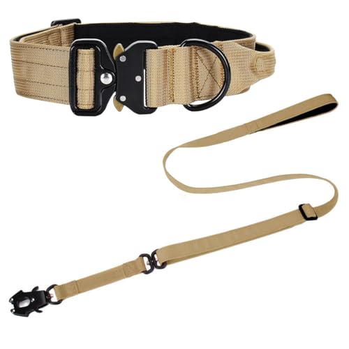 Vmokki Hundehalsband und Hundeleine Set mit Metallschnalle Griff Verstellbar Weich Gepolstert Nylon für Welpen Mittlere Große Hunde (Khaki, M) von Vmokki
