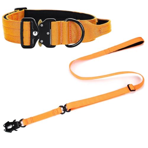 Vmokki Hundehalsband und Hundeleine Set mit Metallschnalle Griff Verstellbar Weich Gepolstert Nylon für Welpen Mittlere Große Hunde (Orange, M) von Vmokki