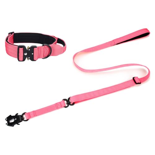 Vmokki Hundehalsband und Hundeleine Set mit Metallschnalle Griff Verstellbar Weich Gepolstert Nylon für Welpen Mittlere Große Hunde (Pink, M) von Vmokki