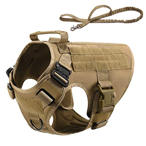 Vmokki Taktisch Hundegeschirr & Hundeleine Molle Verstellbar Gepolstert Hundeweste für Welpen, Mittelgroße, Große Hunde (Braun, L) von Vmokki