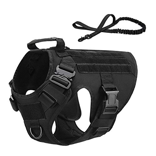 Vmokki Taktisch Hundegeschirr & Hundeleine Molle Verstellbar Gepolstert Hundeweste für Welpen, Mittelgroße, Große Hunde (Schwarz, XL) von Vmokki