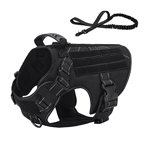 Vmokki Taktisch Hundegeschirr & Hundeleine Molle Verstellbar Gepolstert Hundeweste für Welpen, Mittelgroße, Große Hunde (Schwarz Reflektierend, XL) von Vmokki