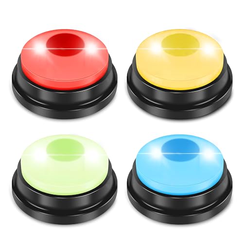 Vmxlso 4 Stück Buzzer mit Aufnahmefunktion, Buzzer Hund, Buzzer mit Sound und Licht, 30 Sekunden Sprachaufzeichnungstaste, Hunde Buttons Zum Sprechen, Hunde Sprechen Knöpfe Für Hund Interaktion von Vmxlso