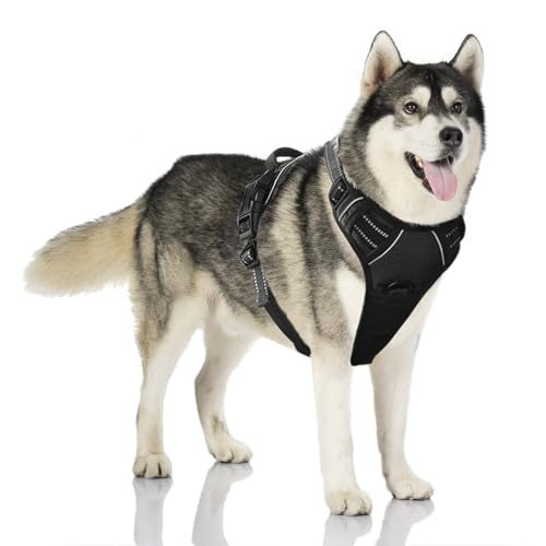Hundegeschirr, für große Hunde, kein Ziehen, Haustiergeschirr mit 2 Leinenclips, Frontclip, verstellbar, mit reflektierenden Streifen, einfache Kontrolle, Griff für Training oder Spazierengehen, Hundegeschirr, für große Hunde, kein Ziehen, Haustiergeschirr mit 2 Leinenclips, Frontclip, verstellbar, mit reflektierenden Streifen, einfache Kontrolle, Griff für Training oder Spazierengehen, von Vnvnvnv