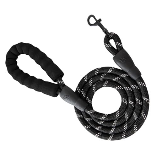 Reflektierende Hundeleine aus Seil mit gepolstertem Griff – Trainingsleine für Hunde – 1,5 m lang – 0,8 cm breit – ideal für mittelgroße bis große Hunde (schwarz) von Vnvnvnv