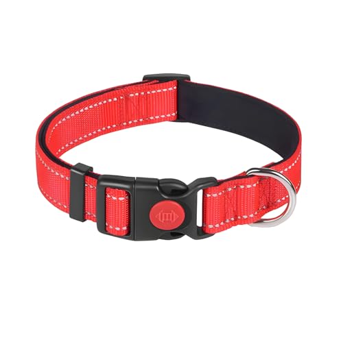 Vnvnvnv 360° Reflektierendes Hundehalsband mit Sicherheitsverschluss Schnalle & Neoprenpolsterung - Verstellbares Haustierhalsband für Welpen, kleine, mittelgroße und große Hunde (Rot, M) von Vnvnvnv