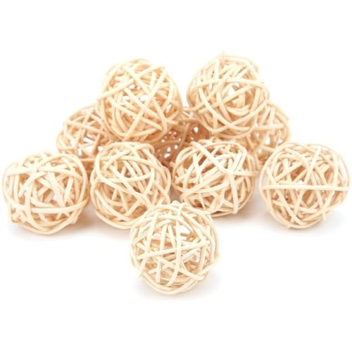 Voarge 10 Stück Natur Weidenball Spielzeug, Natürliche Papagei Sittich Kauspielzeug Rattanbälle für Sittich Wellensittich Kakadu Hängen DIY Handwerk 3CM von Voarge
