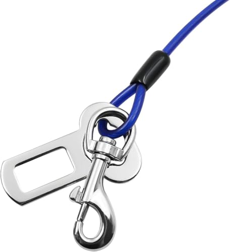 Voarge 2 Stück Anschnallgurt Hund Auto 80cm Hunde Sicherheitsgurt Hundegurt Auto Hunde Anschnallgurt Auto Bissfeste Hundeleine aus Stahldraht PVC für alle Hunderassen Katzen& Autotypen(Blau+Rot) von Voarge