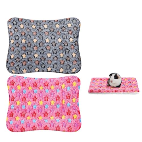 Voarge 2 Stück Plüschbett für kleine Tiere, warmes Schlafkissen, Winterdecke für Welpen, Kaninchen, Chinchilla, Eichhörnchen (Dunkelblau + Rosa) von Voarge