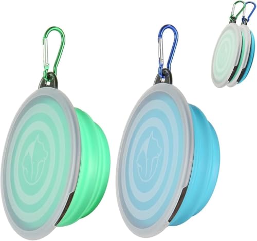 Voarge 2 pcs Zusammenklappbarer Reisenapf Tragbarer Hundenapf Aus Silikon Mit Deckel Und Haken (350Ml) Geeignet Für Katzen Und Hunde Auf Reisen, Beim Wandern Und Camping von Voarge