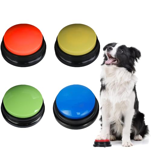 Voarge Buzzer Mit Aufnahmefunktion Hunde,Hundeknopf für die Kommunikation, 30-Sekunden-Sprachaufzeichnungstaste,Buzzers Aufnahmefähige Tasten für Hund Interaktion (4 Farben) von Voarge