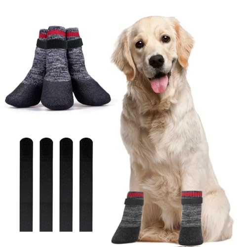Voarge 4 Stück Hundesocken mit rutschfesten, Socken für Hunde Verstellbarer, wasserdichte Antirutschsocken für kleine, mittlere und große Hunde, L Voarge 4 Stück Hundesocken mit rutschfesten, Socken für Hunde Verstellbarer, wasserdichte Antirutschsocken für kleine, mittlere und große Hunde, L von Voarge