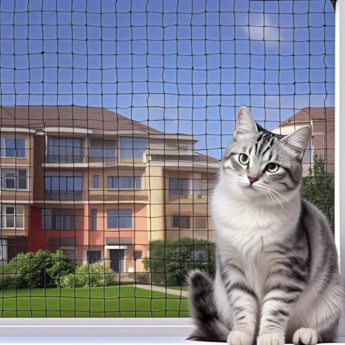 Voarge 4 x 3 M Katzennetz für Balkon, Katzennetz Ohne Bohren mit Befestigungsseil, Nägel, Kabelbinder, Balkonnetz für Katzen zur Sicherung von Balkon, Terrassen, Fenstern, Türen, Zäune von Voarge