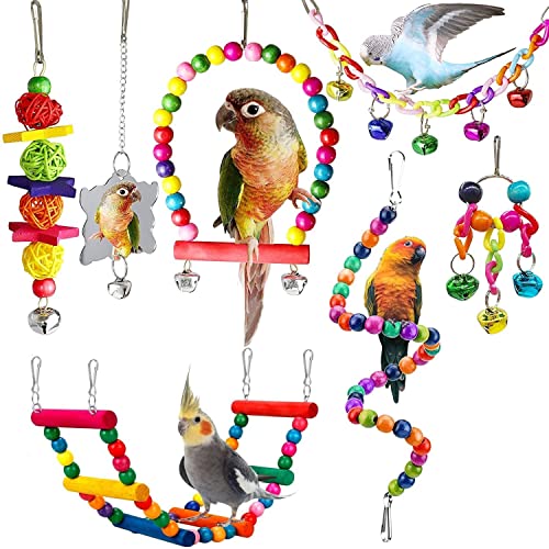 Voarge 7 Stück Vogelspielzeug für Vögel, Kauspielzeug, Bunte Glocke, Haustierkäfig-Spielzeug, Vogelspielzeug für Wellensittiche, Aras, Nymphensittiche, Papageien, Sittiche, Finken Voarge 7 Stück Vogelspielzeug für Vögel, Kauspielzeug, Bunte Glocke, Haustierkäfig-Spielzeug, Vogelspielzeug für Wellensittiche, Aras, Nymphensittiche, Papageien, Sittiche, Finken von Voarge