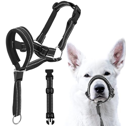 Voarge Ausbildungsgeschirr Hundehalfter Haustier Maulkorb, Einfache Anpassung, Leicht, mit gepolstertem Nasenriemen, Hundemundschutz Training Halter verhindert Bellen Beißen und Kauen (L) von Voarge